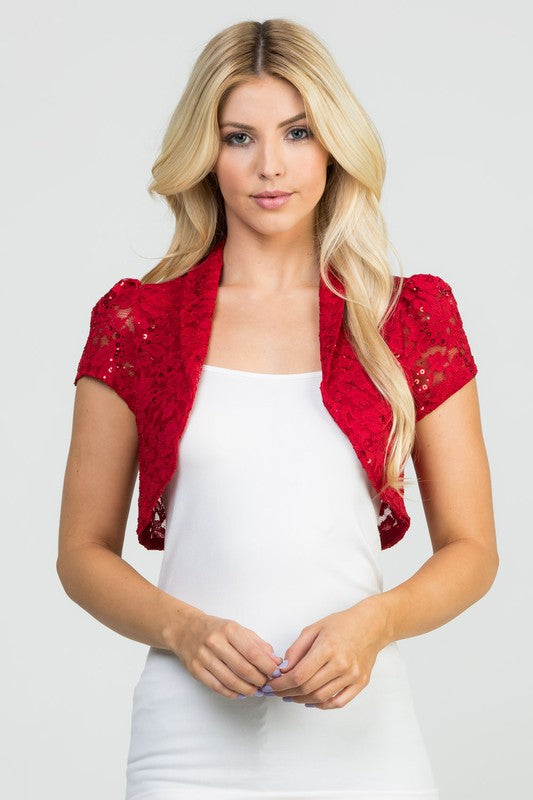 Crochet sequin lace cropped shrug