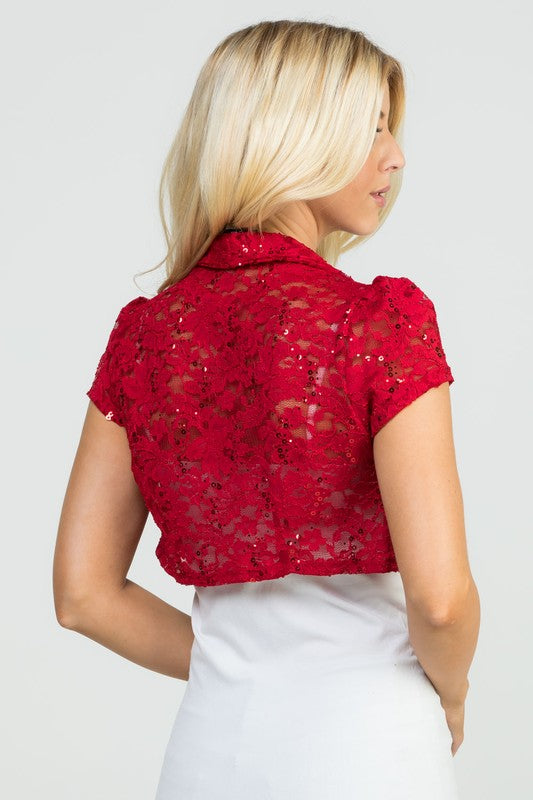 Crochet sequin lace cropped shrug