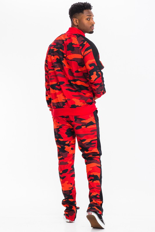 MENS FULL CAMO WITH STRIPE JACKET and PANT SET