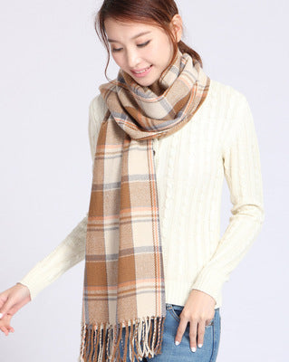 women's sweet plaid imitation cashmere tassel winter scarves