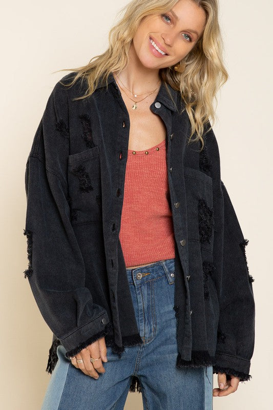 Fringe Distressed Oversized Jacket