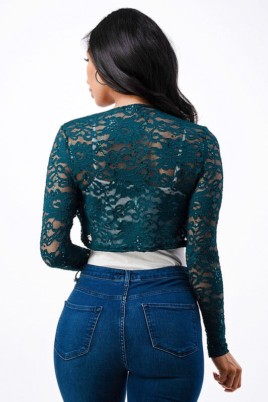 long sleeve evening lace bolero