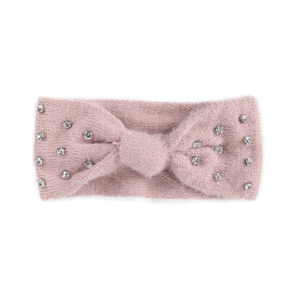 FUZZY RHINESTONE BOWKNOT HEADBAND