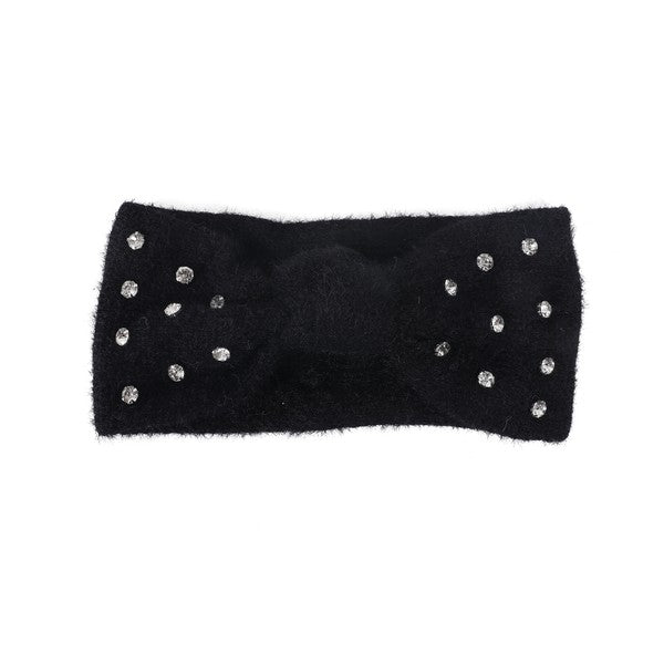 FUZZY RHINESTONE BOWKNOT HEADBAND