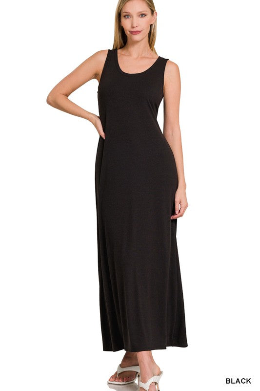 Sleeveless Flared Scoop Neck Maxi Dress