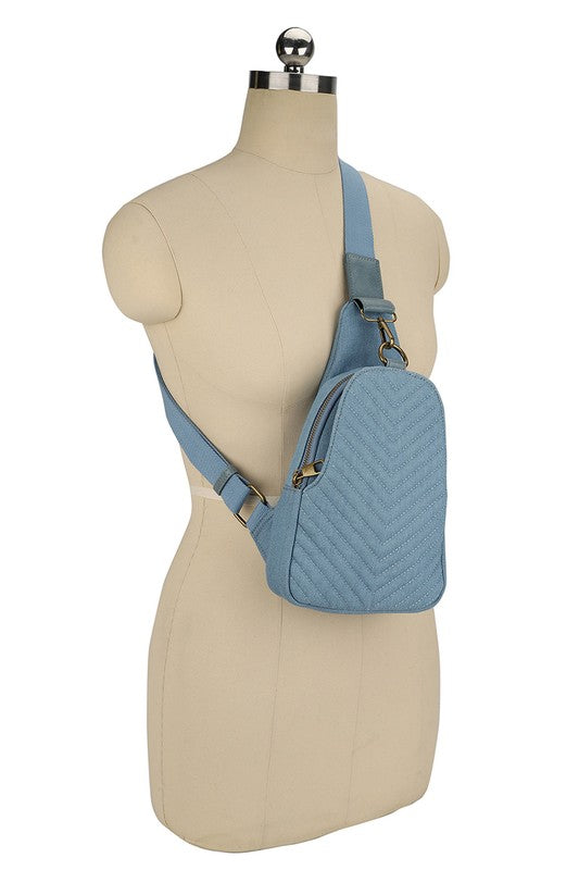 Chevron Quilted Denim Sling Bag