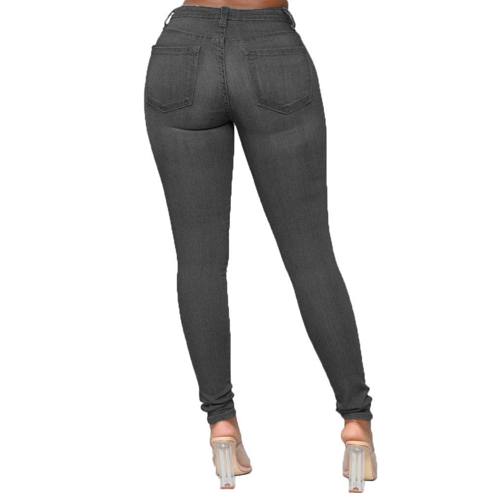 women's daily fashion solid color full length washed jeans