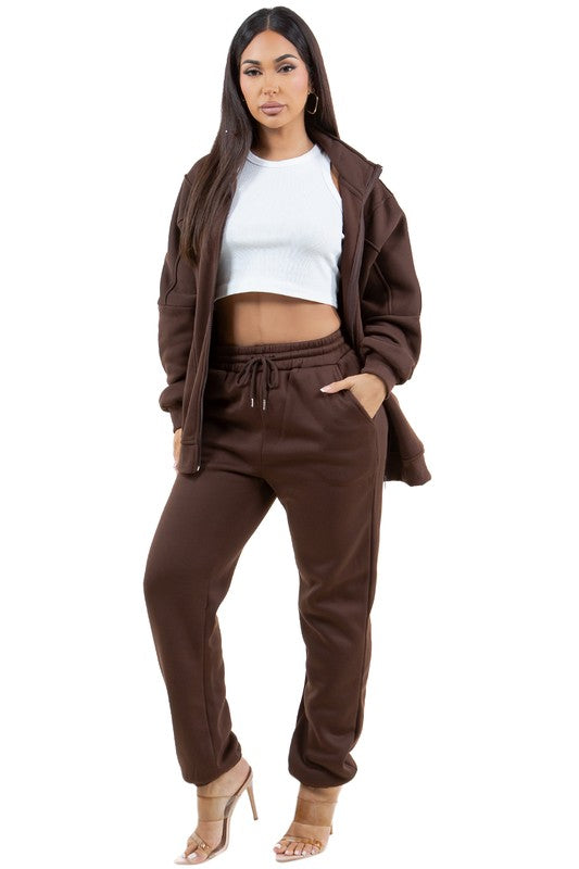 WOMEN FASHION ZIP SWEATSUITS PANT SET