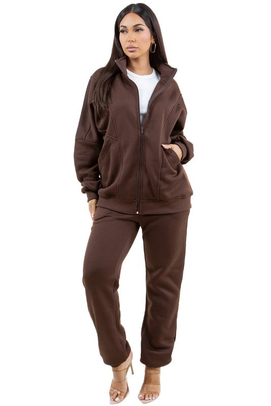 WOMEN FASHION ZIP SWEATSUITS PANT SET