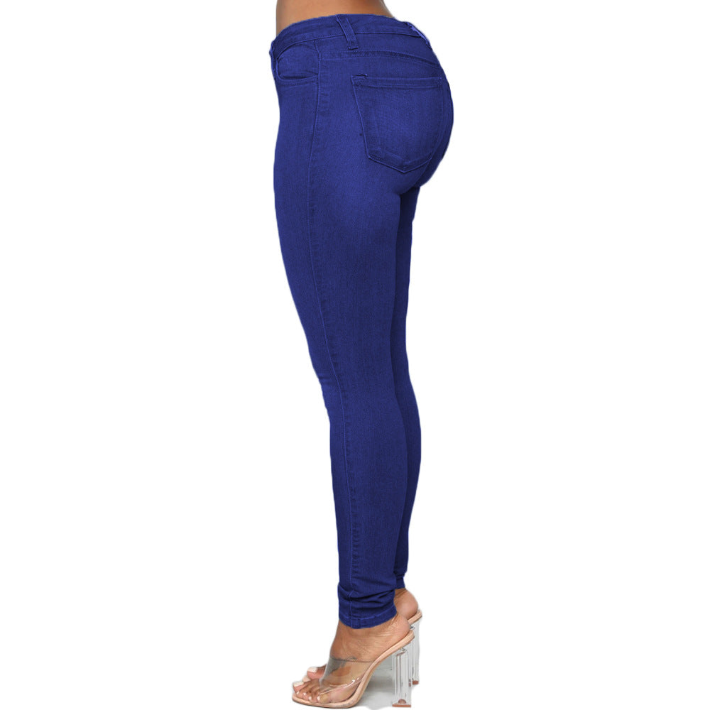 women's daily fashion solid color full length washed jeans