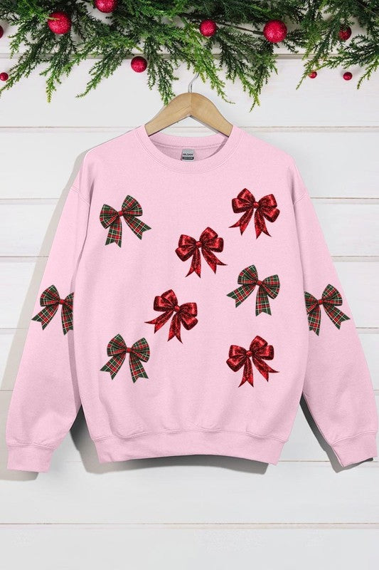 Christmas Bows Graphic Fleece Sweatshirt