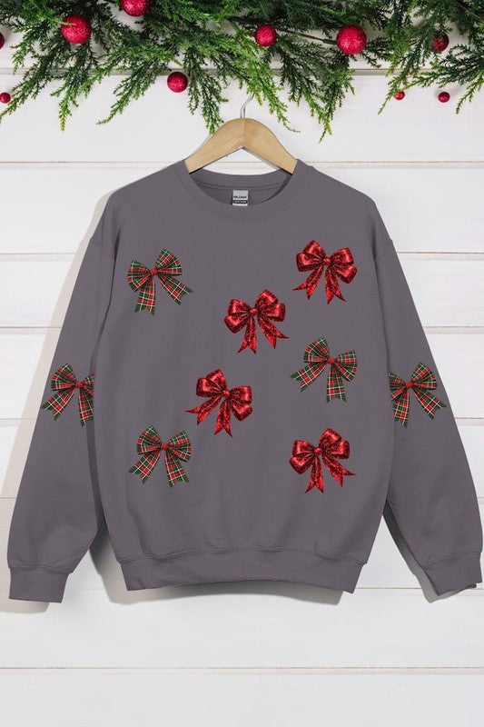 Christmas Bows Graphic Fleece Sweatshirt