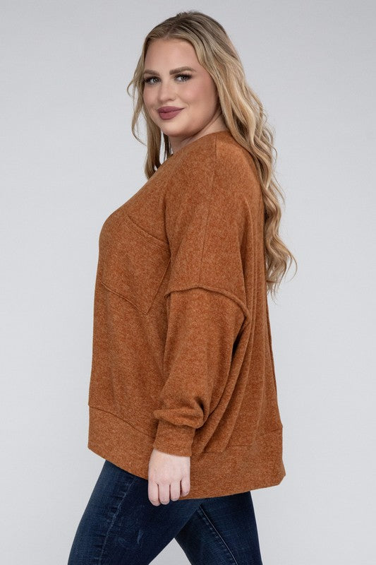 Plus Brushed Melange Drop Shoulder Sweater