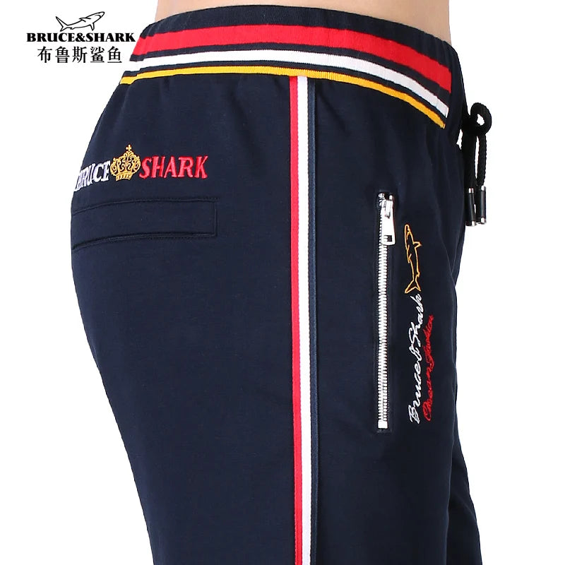 Shark New Casual Straight Sport Pants Men All Year Wear Fashion Embroidery Stretch Cotton Slim Men's Training Trousers M-3XL