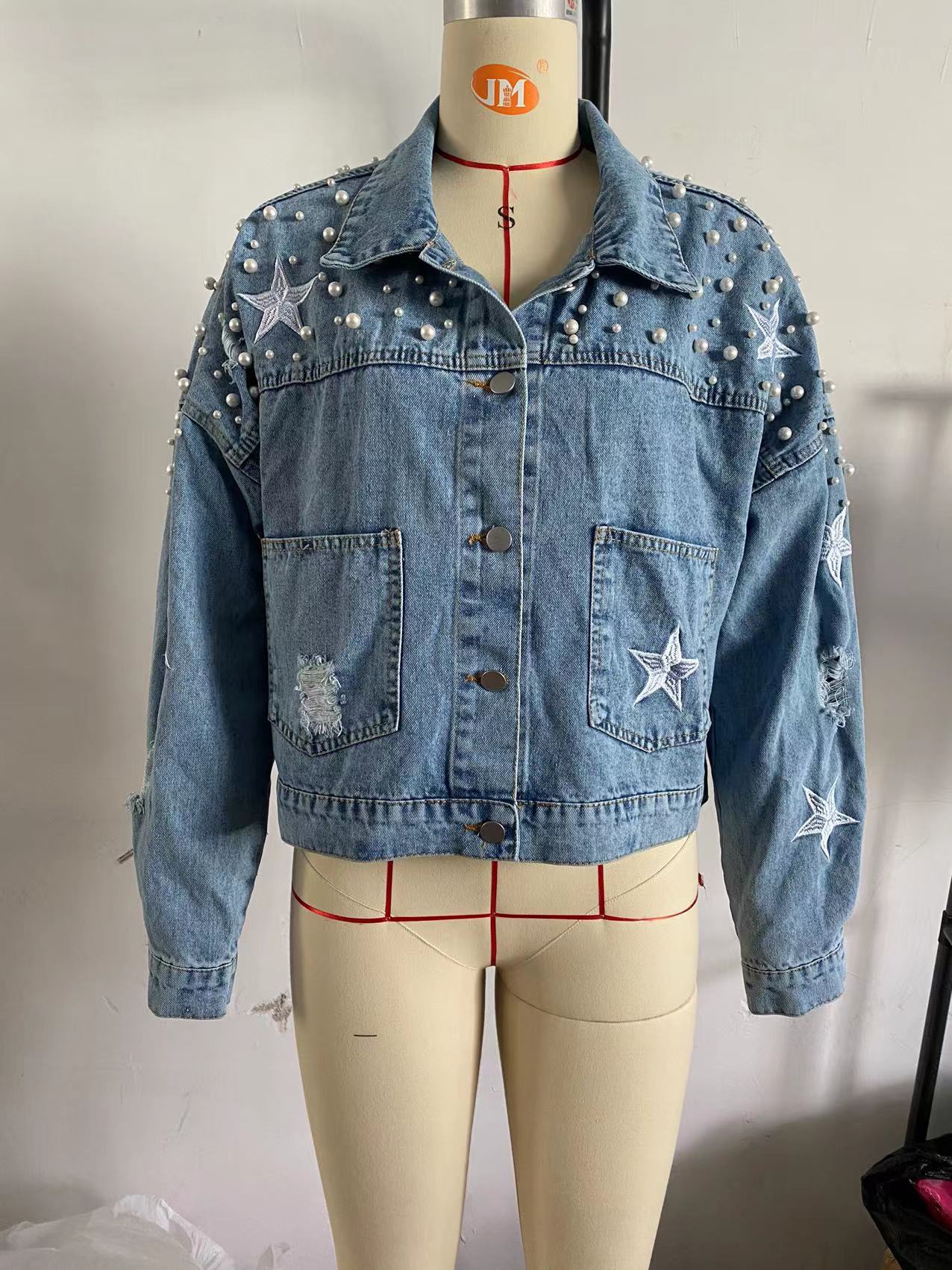 women's casual solid color single breasted coat denim jacket