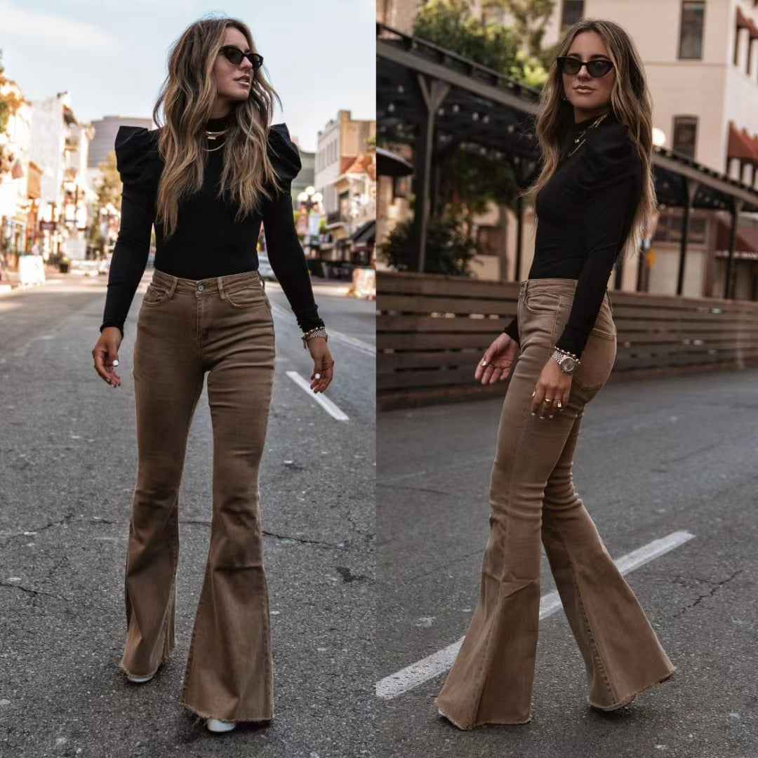 women's holiday casual solid color full length flared pants