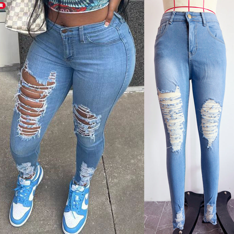 Women's Holiday Daily Streetwear Solid Color Full Length Ripped Jeans