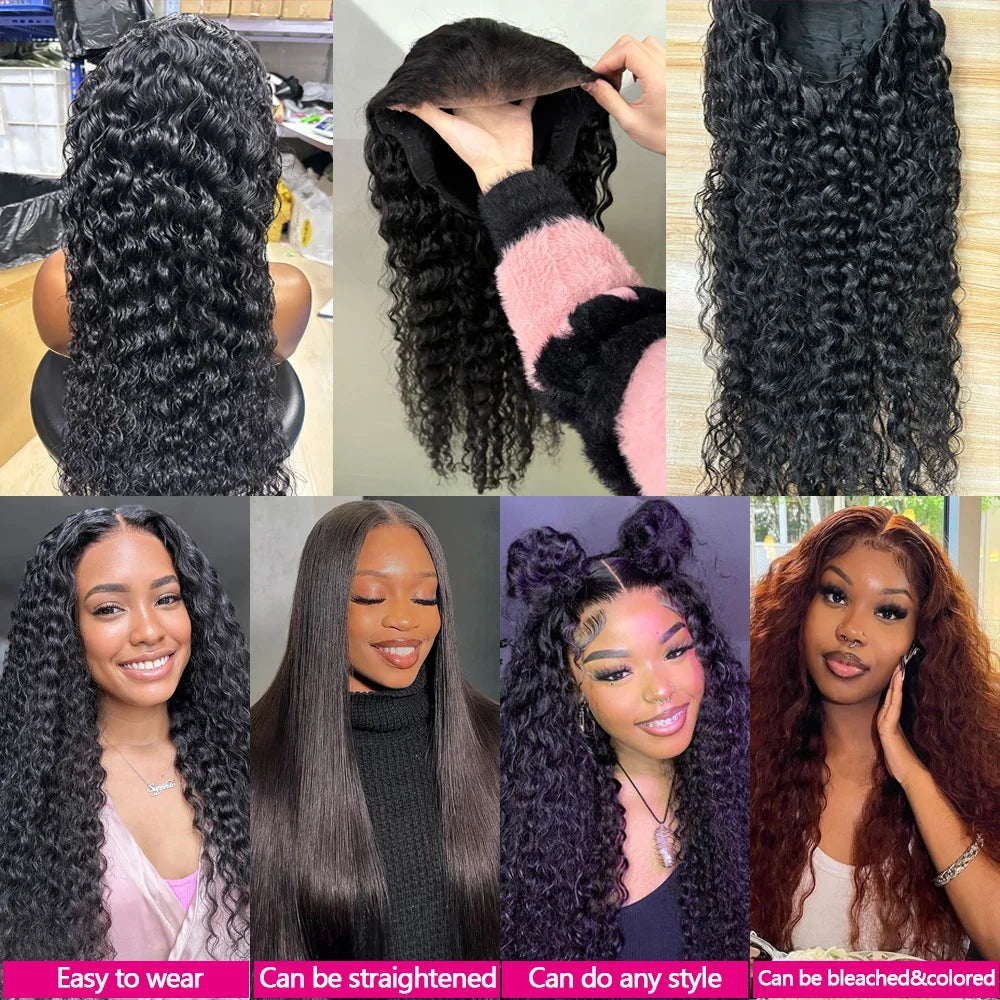 Glueless Wigs Human Hair  Water Curly (200%)