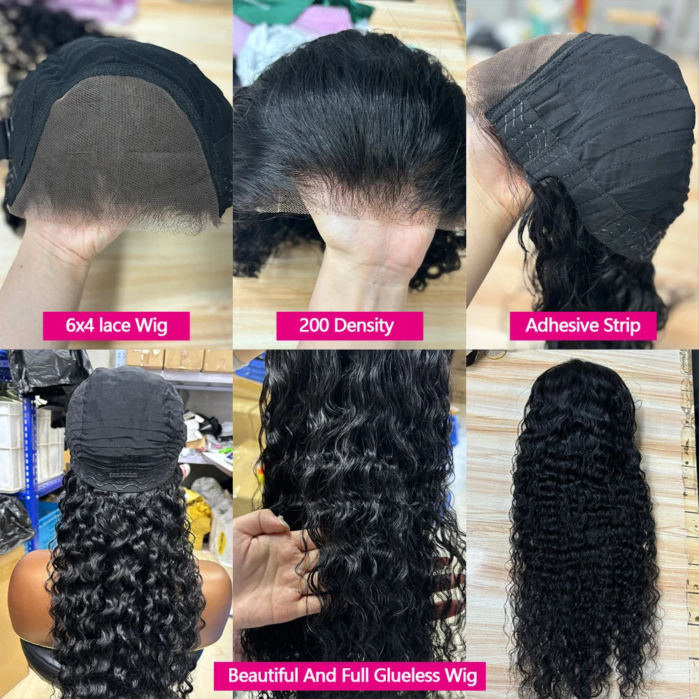 Glueless Wigs Human Hair  Water Curly (200%)