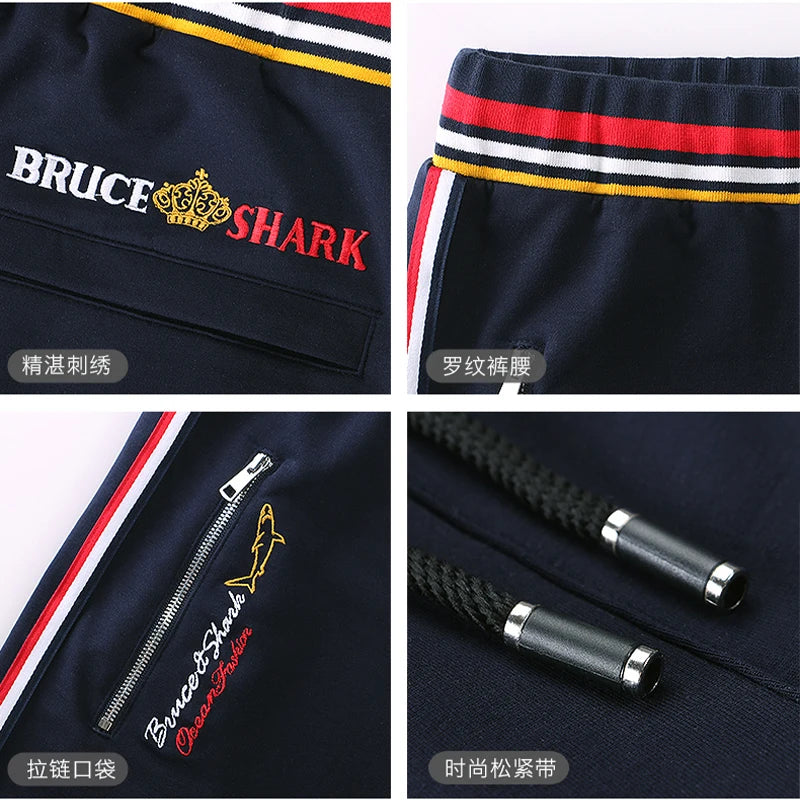 Shark New Casual Straight Sport Pants Men All Year Wear Fashion Embroidery Stretch Cotton Slim Men's Training Trousers M-3XL