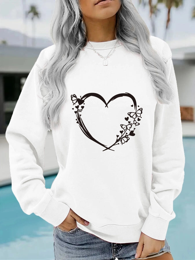 Hoodies & Sweatshirts Long Sleeve Printing Streetwear Heart Shape Butterfly