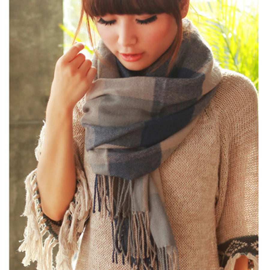 women's sweet plaid imitation cashmere tassel winter scarves