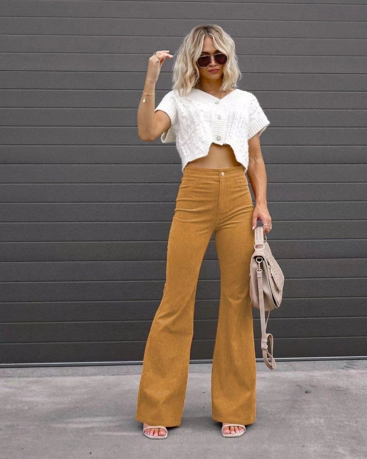 women's holiday casual solid color full length flared pants