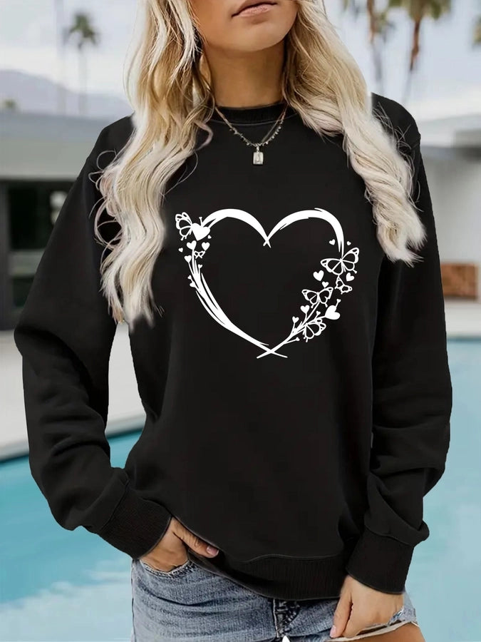 Hoodies & Sweatshirts Long Sleeve Printing Streetwear Heart Shape Butterfly