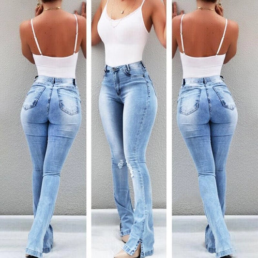 women's holiday daily fashion simple style streetwear solid color full length washed hole flared pants jeans