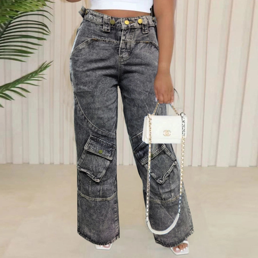 Women's Holiday Daily Streetwear Solid Color Full Length Pocket Jeans