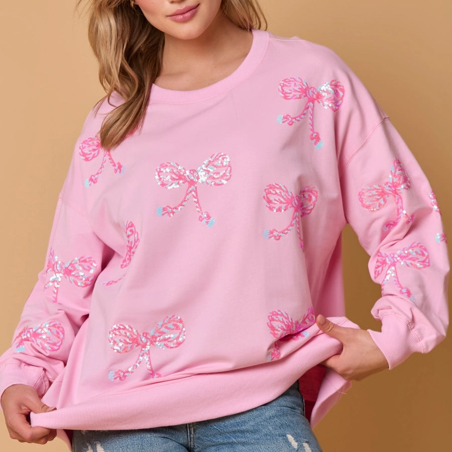 Hoodies & Sweatshirts Long Sleeve Sequins Streetwear Bow Knot