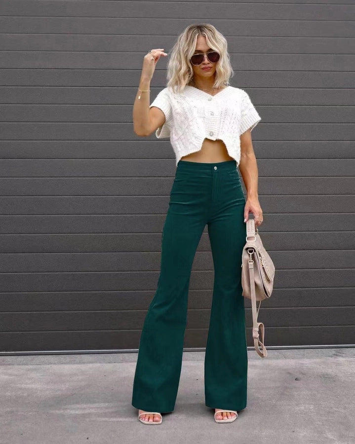 women's holiday casual solid color full length flared pants