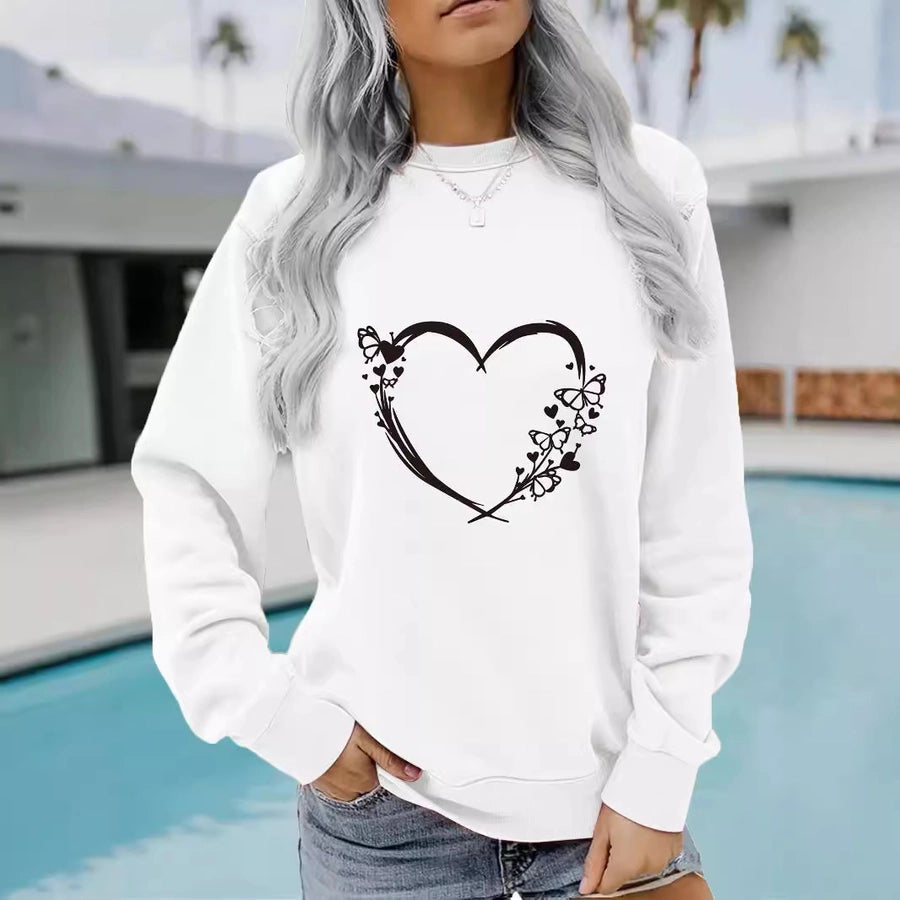 Hoodies & Sweatshirts Long Sleeve Printing Streetwear Heart Shape Butterfly