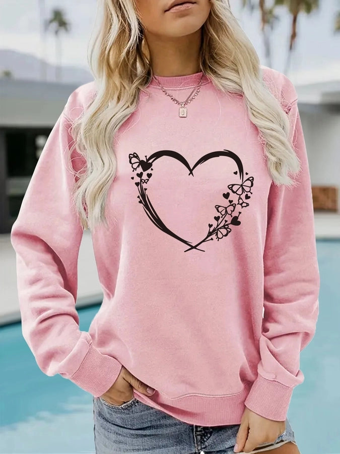 Hoodies & Sweatshirts Long Sleeve Printing Streetwear Heart Shape Butterfly