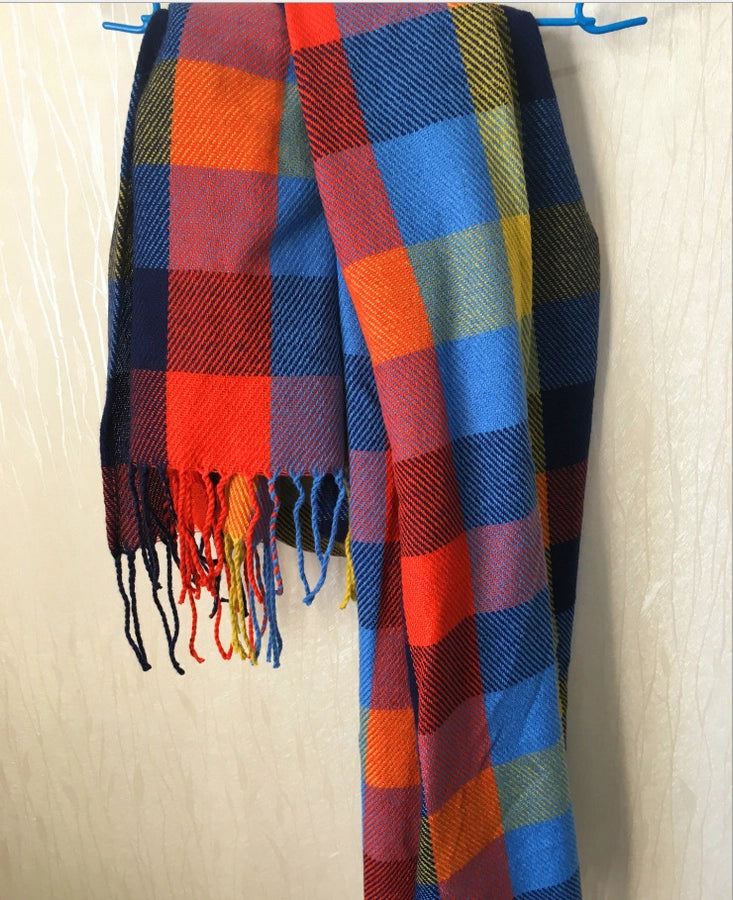 women's sweet plaid imitation cashmere tassel winter scarves