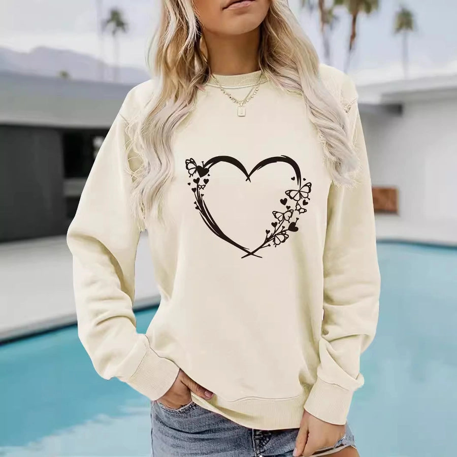 Hoodies & Sweatshirts Long Sleeve Printing Streetwear Heart Shape Butterfly