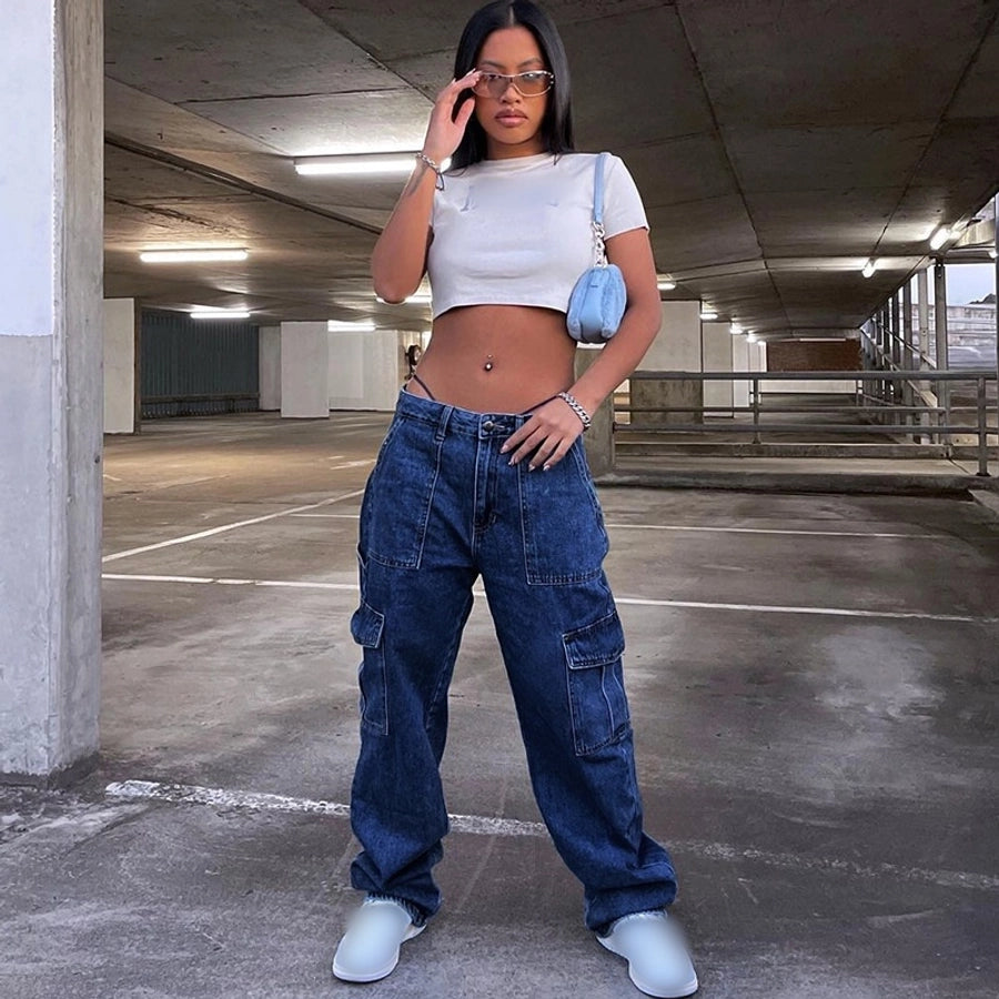 Women's Daily Streetwear Solid Color Full Length Cargo Pants Jeans