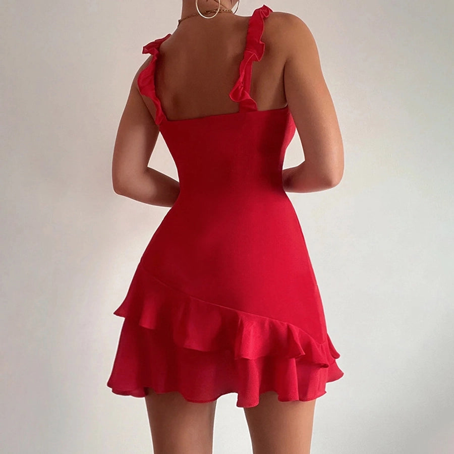 Women's Sheath Dress Elegant Sexy Plunging Neck Ruffles Sleeveless Solid Color Short Mini Dress Holiday Cocktail Party