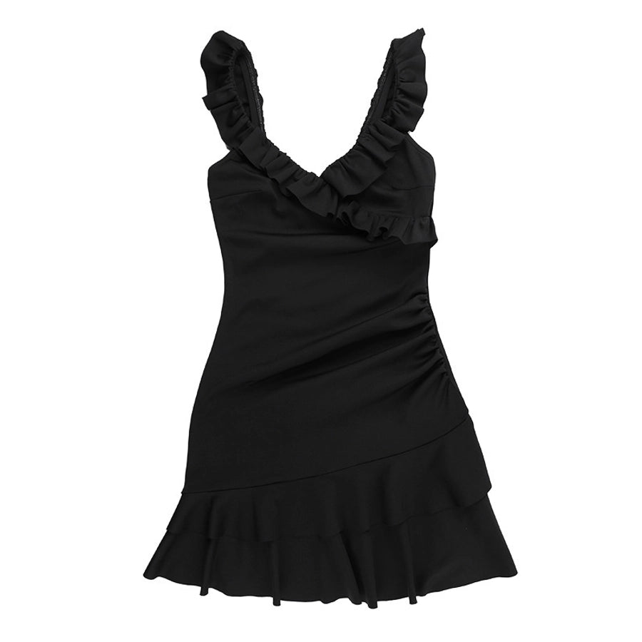 Women's Sheath Dress Elegant Sexy Plunging Neck Ruffles Sleeveless Solid Color Short Mini Dress Holiday Cocktail Party