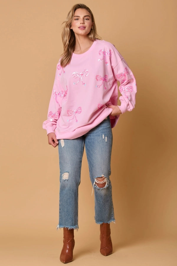 Hoodies & Sweatshirts Long Sleeve Sequins Streetwear Bow Knot