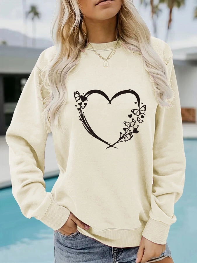 Hoodies & Sweatshirts Long Sleeve Printing Streetwear Heart Shape Butterfly