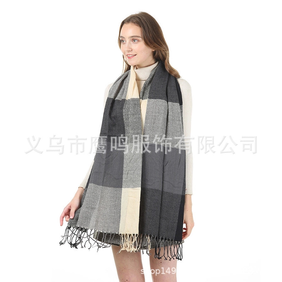 women's sweet plaid imitation cashmere tassel winter scarves