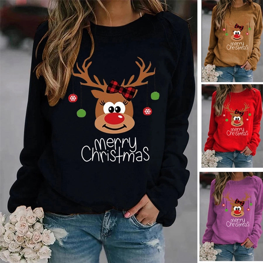 Hoodies & Sweatshirts Long Sleeve Printing Casual Letter Deer