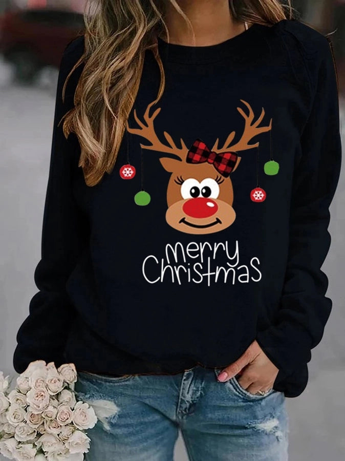 Hoodies & Sweatshirts Long Sleeve Printing Casual Letter Deer