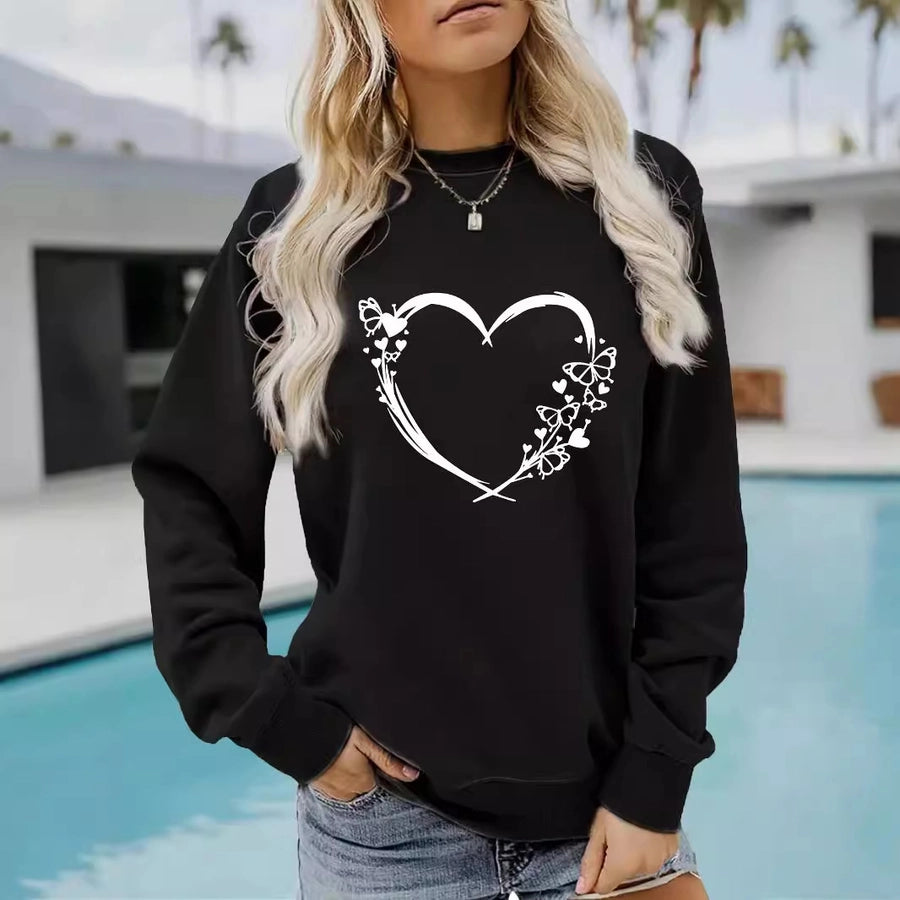 Hoodies & Sweatshirts Long Sleeve Printing Streetwear Heart Shape Butterfly