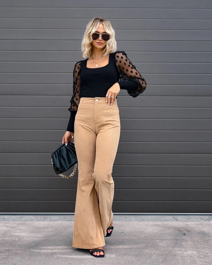 women's holiday casual solid color full length flared pants