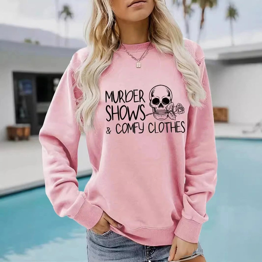 Hoodies & Sweatshirts Long Sleeve Printing Streetwear Letter Skull