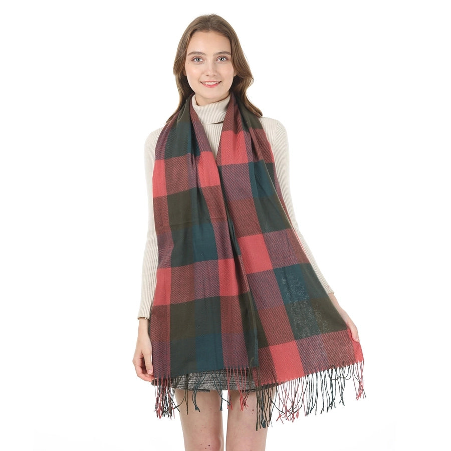 women's sweet plaid imitation cashmere tassel winter scarves