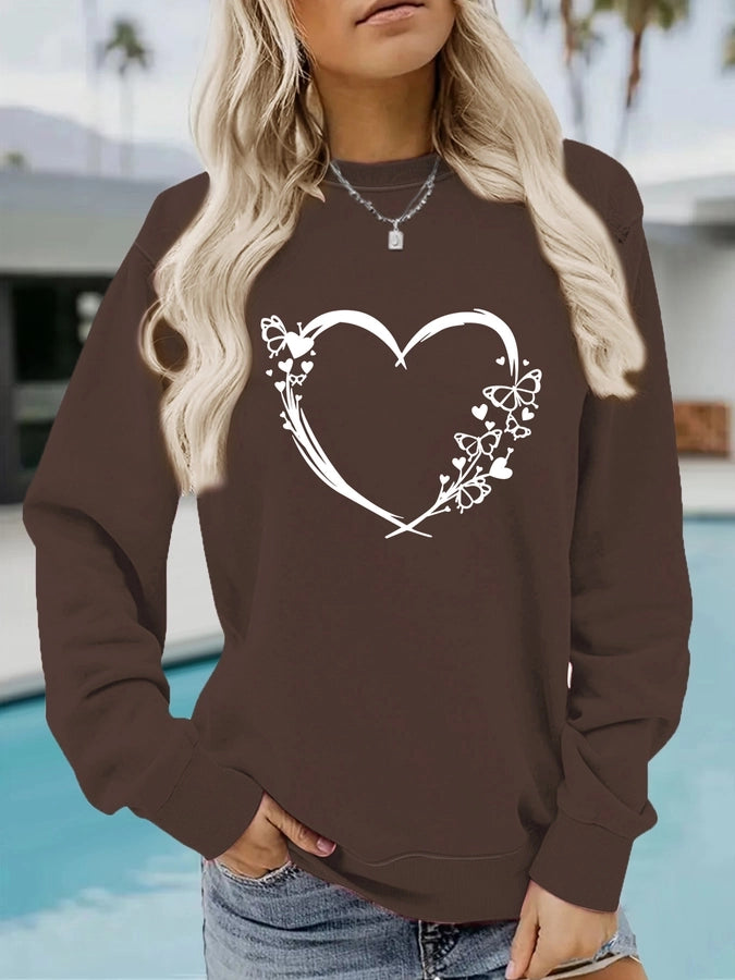 Hoodies & Sweatshirts Long Sleeve Printing Streetwear Heart Shape Butterfly