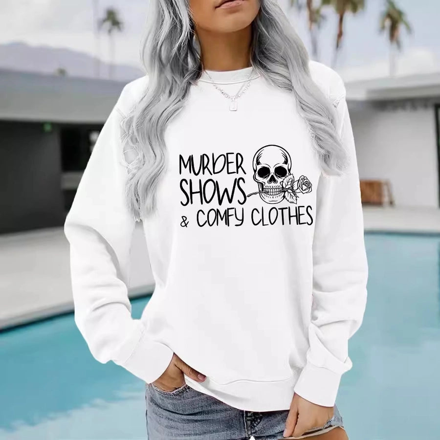 Hoodies & Sweatshirts Long Sleeve Printing Streetwear Letter Skull